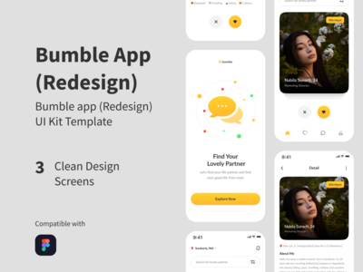 Bumble App 重新设计 UI 工具包模板(Bumble App Redesign UI Kit Template)