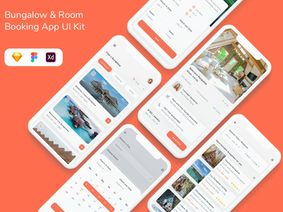 简易别墅和客房预订应用程序 UI 套件(Bungalow & Room Booking App UI Kit)