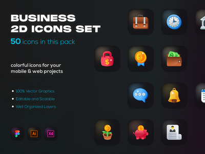 50 个商务平面图标(50 Business Flat Icons)