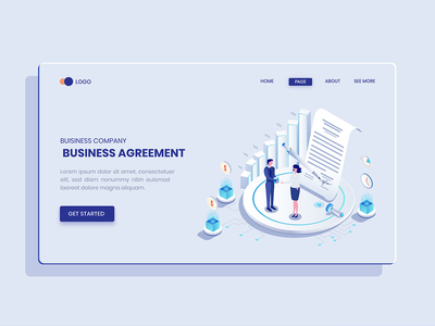 商业协议等距概念 Langding 页(Business Agreement  Isometric Concept Langding Page)