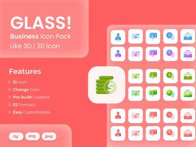 30 个图标商业图标设计(30 icons Glassy Business Icon design)