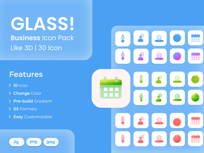 10 个图标 玻璃商业图标设计(10 icons Glassy Business Icon design)