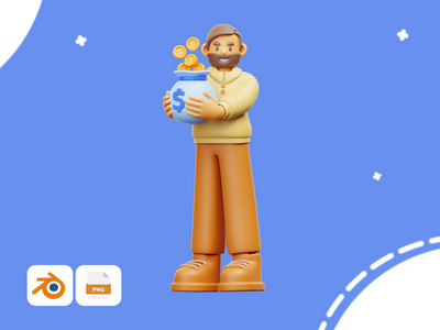 商人拿着钱袋-可工作的 3D 插图包(Businessman holding money bag - Workly 3D Illustration Pack)