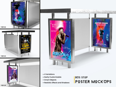 巴士站广告牌样机(Bus Stop Billboard Mockup)