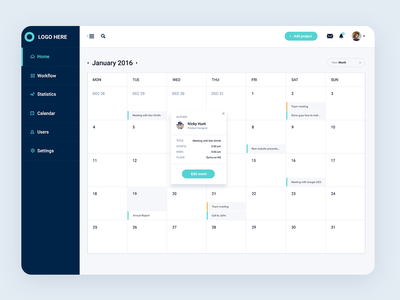 仪表板日历 UI 设计(Dashboard Calendar UI Design)