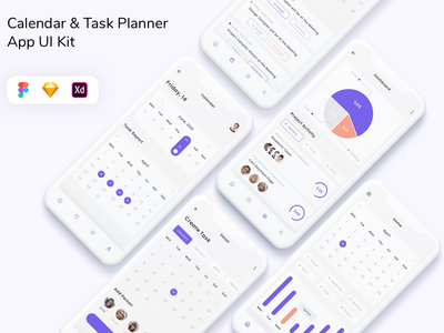 日历和任务计划器应用程序 UI 套件(Calendar & Task Planner App UI Kit)