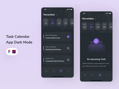 任务日历应用程序 UI 深色模式(Task Calendar App UI Dark Mode)