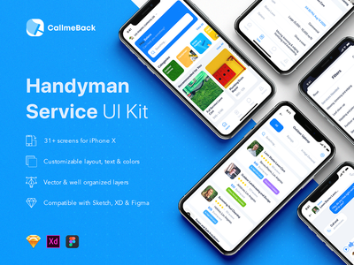 CallmeBack - Sketch 的杂工服务 UI 套件(CallmeBack - Handyman Service UI Kit for Sketch)