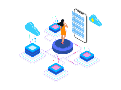 容量和带宽 Blockchain 等距图 3(Capacity and Bandwidth Blockchain Isometric Illustration 3)