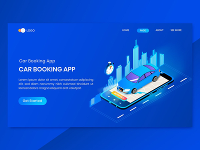 汽车预订应用程序概念登陆页面(Car Booking App Concept Landing Page)