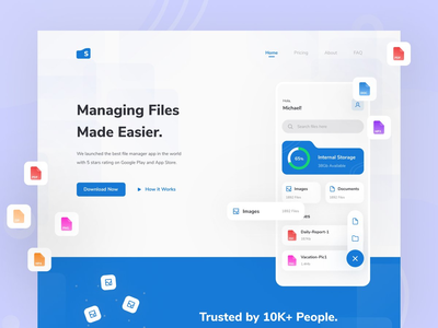 文件管理器应用登陆英雄页面 - 白色(File Manager App Landing Page Hero - White)