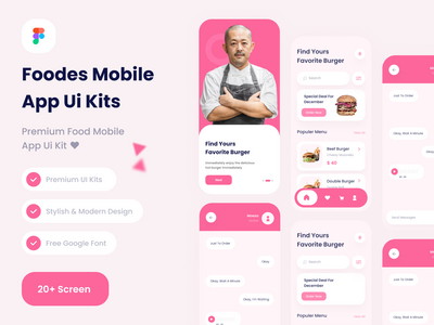 食品移动应用程序 ui 套件模板(food mobile app ui kits template)