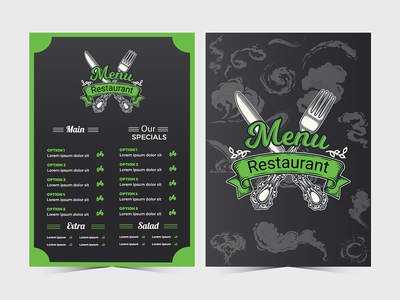 带有绿色的食物菜单宣传册模板(Food Menu Brochure Template with green colors)