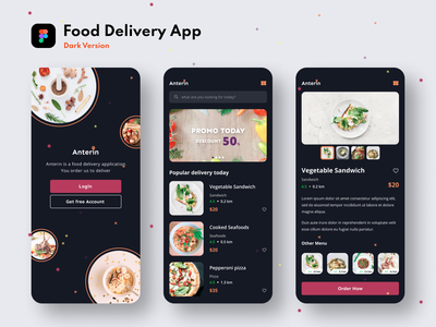 送餐应用深色版(Food Delivery App Dark Version)