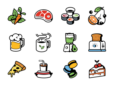 食品和饮料颜色图标(Food and beverages color icons)