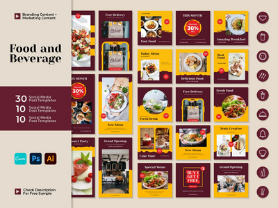 Instagram 营销模板 - 食品和饮料社交媒体模板(Instagram Marketing Templates - Food & Beverage Social Media Template)