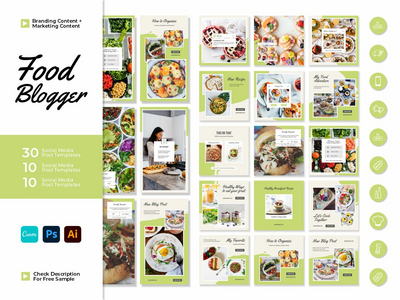 Instagram 营销模板 - 美食博主、餐厅、社交媒体模板(Instagram Marketing Templates - Food Blogger, Restaurant, Social Media Template)