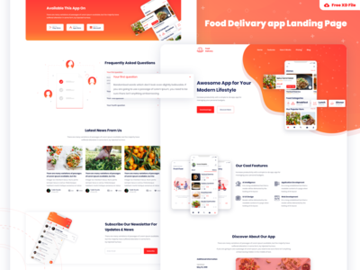 送餐应用登陆页面免费赠品(Food Delivery App Landing Page Freebie)