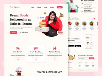 食品快递应用登陆页面(Food Express App Landing page)
