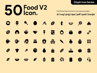 Kawaicon - 50 个食物字形图标集(Kawaicon - 50 Food Glyph Icon Set)