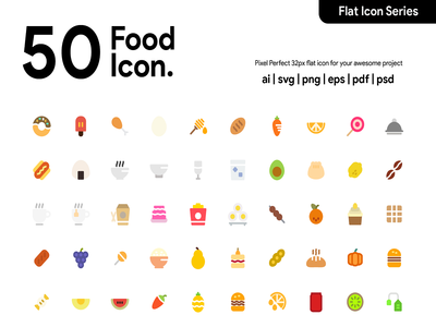 50面平面图标(50 Food Flat Icon)