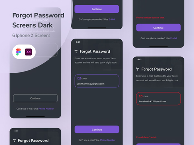 忘记密码屏幕深色模式 UI(Forgot Password Screens Dark Mode UI)