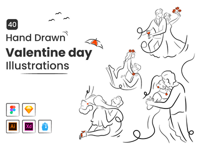 40 手绘情人节插图(40 Hand Drawn Valentine Illustrations)