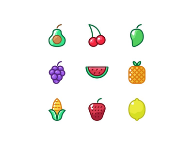 水果蔬菜食品图标集矢量(Fruit vegetable food icon set vector)