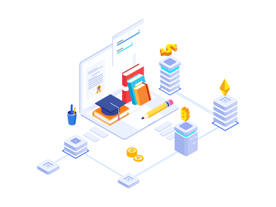 Blockchain 平台等轴测图上的教育基金(Education Fund on the Blockchain Platform Isometric Illustration)