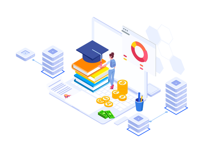Blockchain 平台等轴测图上的教育基金(Education Fund on the Blockchain Platform Isometric Illustration)