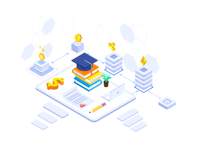 Blockchain 平台等轴测图上的教育基金(Education Fund on the Blockchain Platform Isometric Illustration)