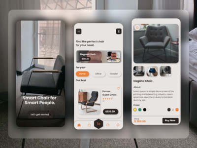 带线框的家具 App Ui 设计(Furniture App Ui design with wireframe)