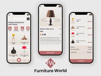 家具应用程序 UI UX 样机设计(Furniture App UI UX Mockup Design)