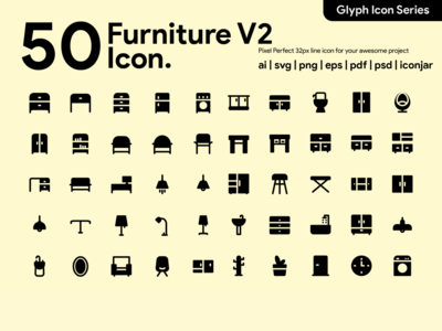 Kawaicon - 50个家具字形图标集(Kawaicon - 50 Furniture Glyph icon Set)