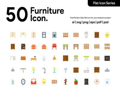 50 家具平面图标(50 Furniture Flat Icon)
