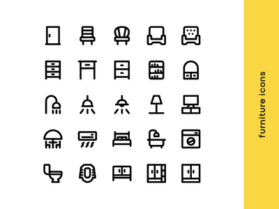 带有像素完美网格矢量的家具图标集(Furniture icon set with pixel perfect grid vector isolated)