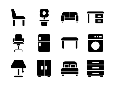 家具图标集字形(Furniture Icon Set Glyph)