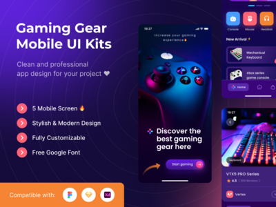 游戏装备商店移动 UI 套件模板(Gaming Gear Shop Mobile UI Kits Template)