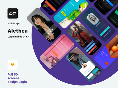 Alethea - 登录移动 UI 套件（全屏并有礼物）(Alethea - Login mobile UI kit (full screens & have gift))
