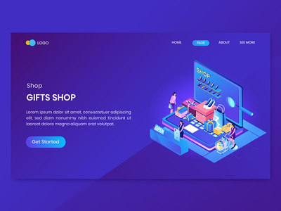 礼品店等距概念登陆页面(Gifts Shop Isometric Concept Landing Page)