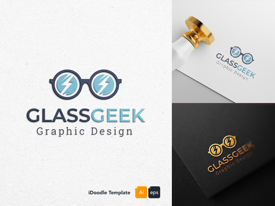 玻璃极客标志模板(Glass geek logo template)