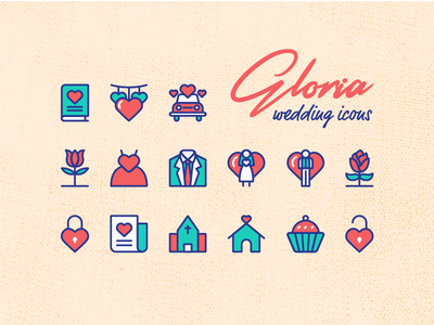 婚礼婚姻图标集矢量(Wedding Marriage Icon Set Vector)