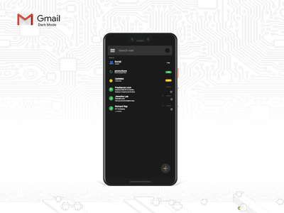 适用于 Android 的 Gmail 应用暗模式 UI。(Gmail App Dark mode UI for android.)