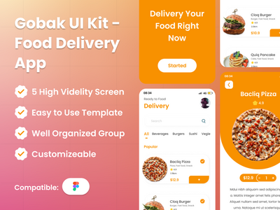 Gobak UI Kits - 送餐 UI 套件模板(Gobak UI Kits - Food Delivery UI Kits Template)