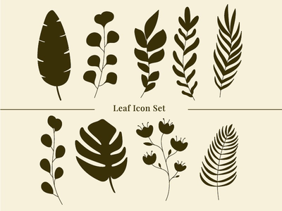 叶剪影图标集(Leaf silhouette icon set)