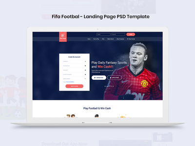 国际足联足球梦幻登陆页面 PSD 模板(Fifa Football Fantasy Landing Page PSD Template)