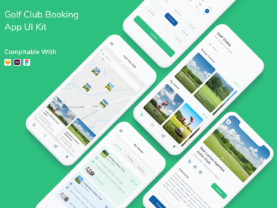 高尔夫俱乐部预订应用程序 UI 套件(Golf Club Booking App UI Kit)