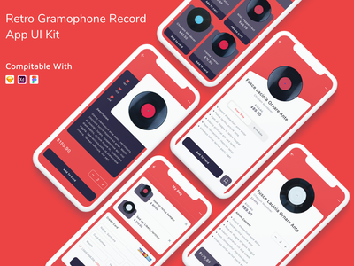 复古留声机唱片应用程序 UI 套件(Retro Gramophone Record App UI Kit)