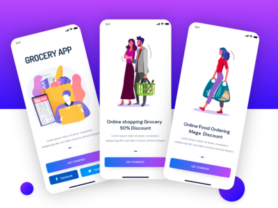 Grocery APP iOS UIKIT - Online Shopping Onboarding 屏幕(Grocery APP iOS UIKIT - Online Shopping Onboarding screen)