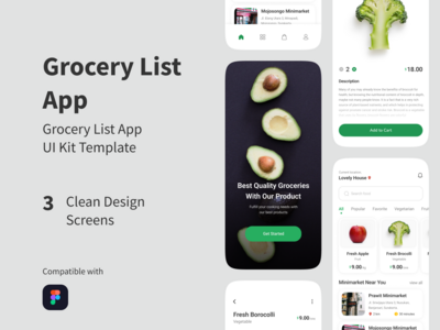 杂货清单应用程序 UI 工具包模板(Grocery List App UI Kit Template)